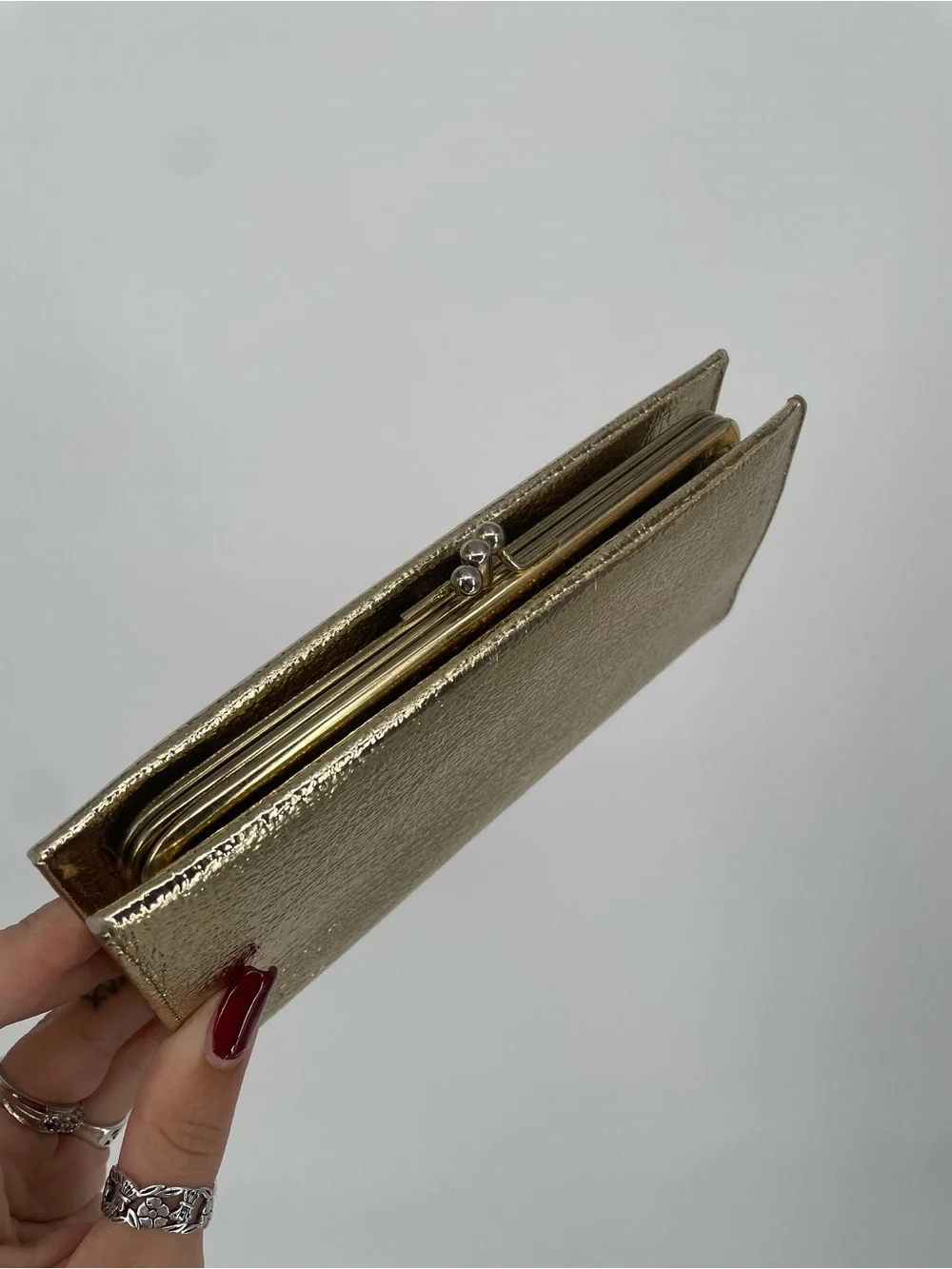 Vintage Baronet Gold Foil Kiss Lock Wallet Clutch Multiple Compartments